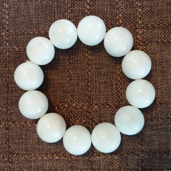 Rare Vintage Natural White Nephrite Jade Bead Bracelet – 20mm Beads, 107.12g - Picture 11 of 12